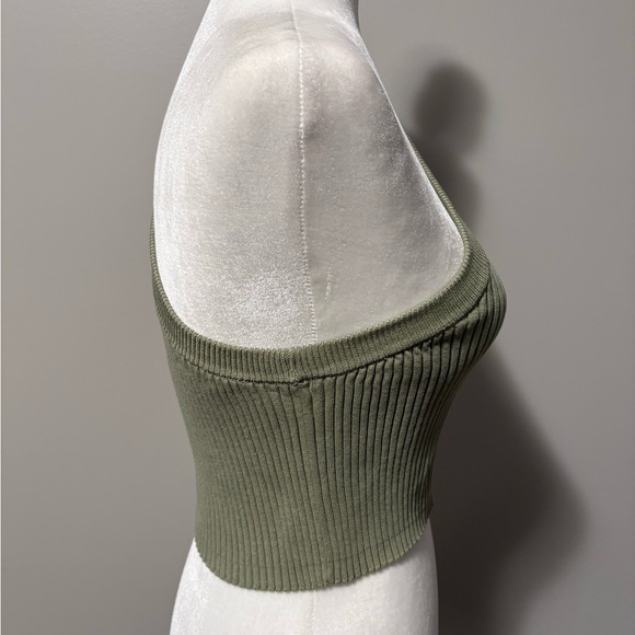Zara One-Shoulder Ribbed Knit Crop Top Olive Green - Picture 5 of 8